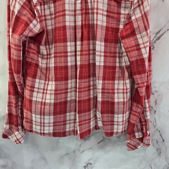 Anthropologie Shirt Womens Small Red Button Up Plaid Hi Low Tie Knot Sanctuary - Picture 7 of 12